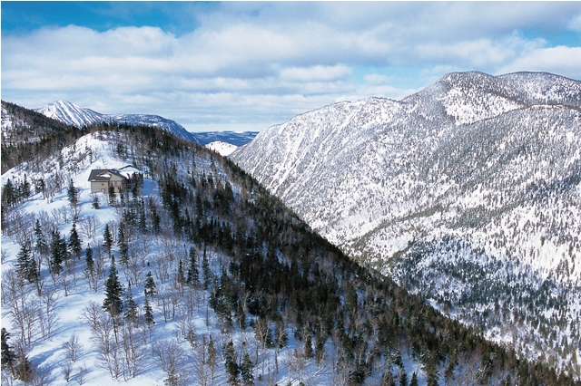 Auberge quebec maritime, perdue au milieu des bois en hiver