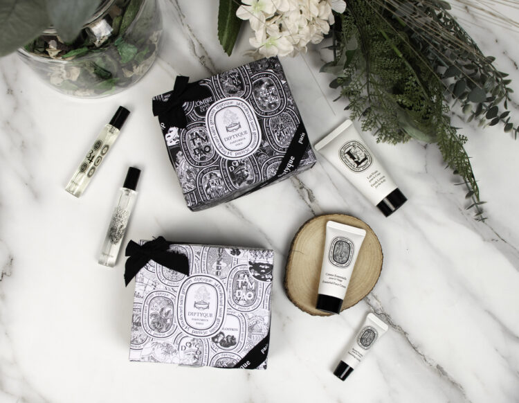 Coffrets pour eaux de toilette et tubes de crème de la marque Diptyque