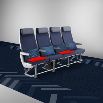 Image montrant les nouveaux sièges en classe Economy à bord d'un avion Air France, vue latérale