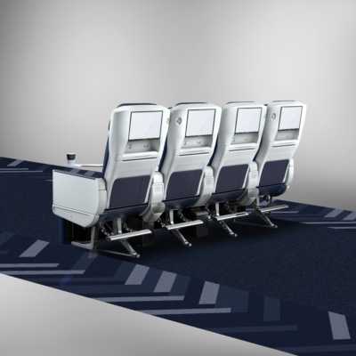 Image montrant les nouveaux sièges en classe Economy à bord d'un avion Air France, vue arrière