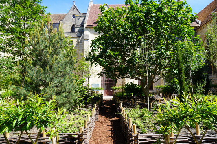 Le jardin des Neuf Carrés, à l'abbaye de Royaumont, un jardin d'inspiration médiévale qui présente des collections de plantes