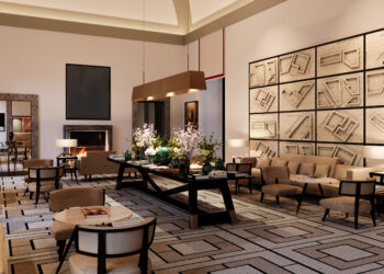 Le lobby aux teintes beige et crème, et design contemporain italien de l'hôtel Portrait Milano